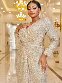 YISIKADO Vestido de vestir fruncido con lentejuelas - Champán - Ver 3