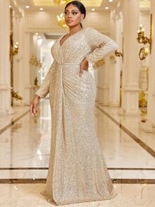 YISIKADO Vestido de vestir fruncido con lentejuelas - Champán - Ver 6