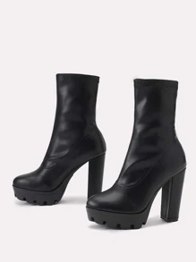Botas calcetín minimalista plataforma con tacón grueso - Negro - Ver 2