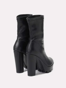 Botas calcetín minimalista plataforma con tacón grueso - Negro - Ver 3
