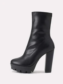 Botas calcetín minimalista plataforma con tacón grueso - Negro - Ver 4