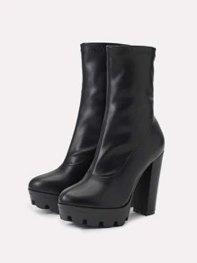 Botas calcetín minimalista plataforma con tacón grueso - Negro - Ver 5