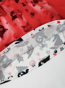 Toddler Girls Halloween Print Mesh Panel Dress - Multicolor - View 3