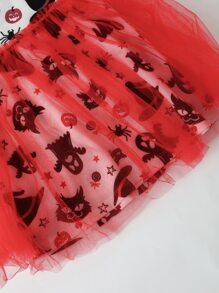 Toddler Girls Halloween Print Mesh Panel Dress - Multicolor - View 5
