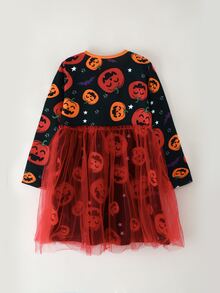 Toddler Girls Halloween Print Mesh Panel Dress - Multicolor - View 2