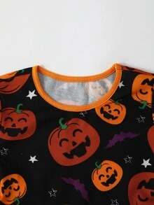 Toddler Girls Halloween Print Mesh Panel Dress - Multicolor - View 5