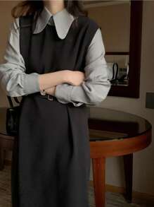 DAZY Solid Belted Tank Dress Without Shirt,Fall Clothes - Black - View 8