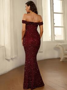 Missord Vestido de fiesta de cuello asimétrico con lentejuelas - Granate - Ver 3