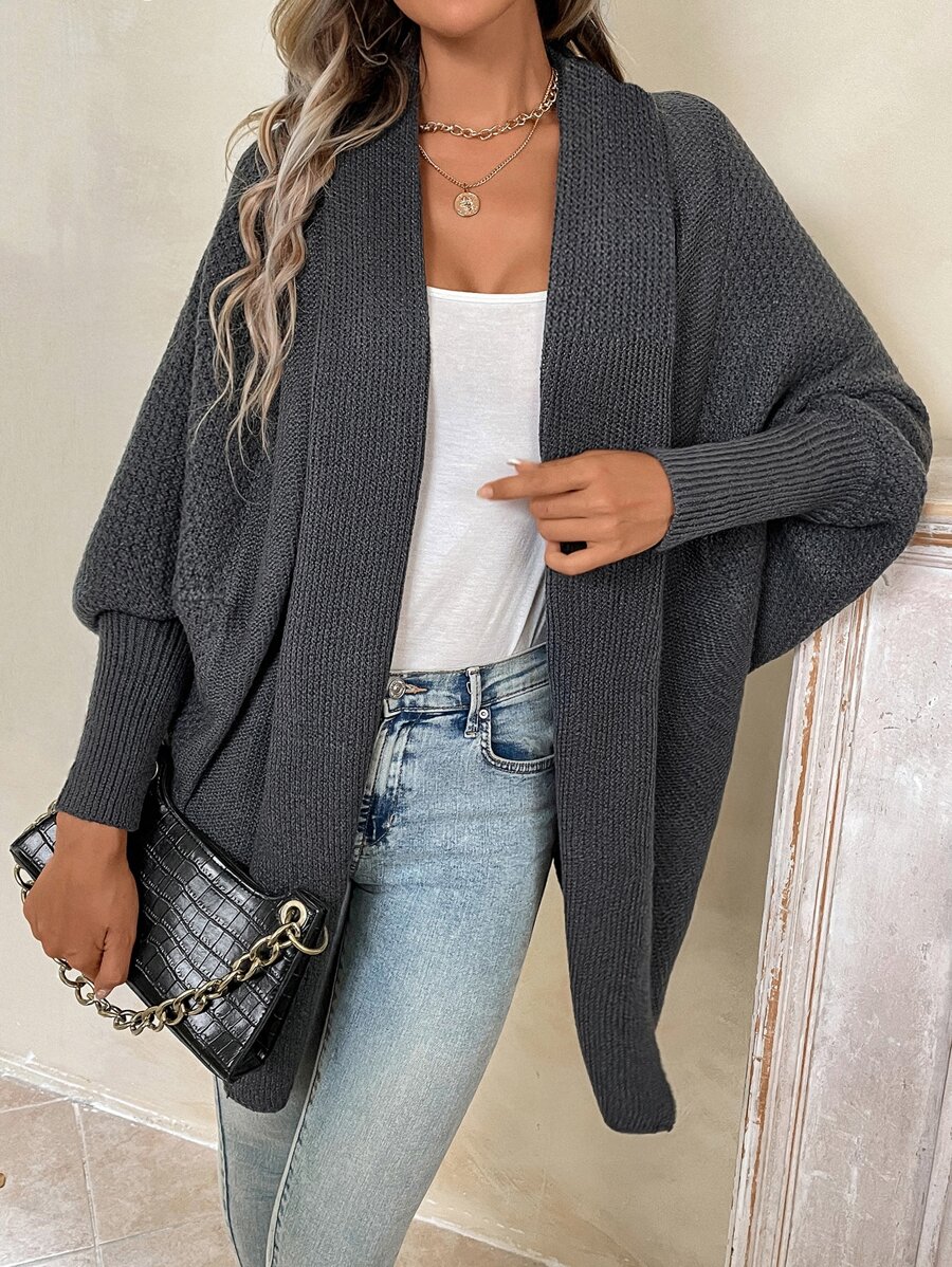 SHEIN LUNE Batwing Sleeve Duster Cardigan - Dark Grey - View 1