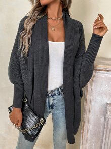 SHEIN LUNE Batwing Sleeve Duster Cardigan - Dark Grey - View 3