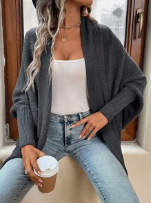 SHEIN LUNE Batwing Sleeve Duster Cardigan - Dark Grey - View 4