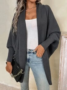 SHEIN LUNE Batwing Sleeve Duster Cardigan - Dark Grey - View 7