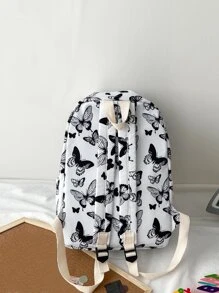 防水、輕便、便攜式通體蝴蝶印花背包書包，適合研究生、青少年女孩、新生、大二、大三、大學、大學和高中，非常適合戶外、旅行和返校 - 白色 - 查看 5