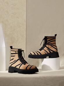 Boots chiến đấu họa tiết sọc ngựa vằn phía trước có ren - Màu vàng - Xem 4