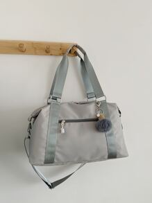 Bolso de lona con diseño de pompón de gran capacidad - Gris - Ver 2