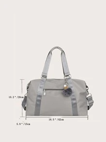 Bolso de lona con diseño de pompón de gran capacidad - Gris - Ver 3