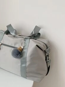 Bolso de lona con diseño de pompón de gran capacidad - Gris - Ver 4