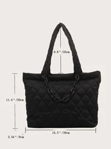 Large Capacity Quilted Shoulder Tote Bag - Black - View 3