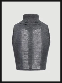 SHEIN ICON Áo đan Crop Phương Tây Cô gái cao bồi Mở Stitch Áo cao cổ - Màu xám đen - Xem 2