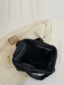 Large Capacity Quilted Shoulder Tote Bag - Black - View 6