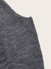 SHEIN ICON Áo đan Crop Phương Tây Cô gái cao bồi Mở Stitch Áo cao cổ - Màu xám đen - Xem 4