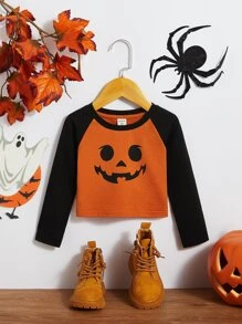 SHEIN Toddler Girls Halloween Print Raglan Sleeve Tee - Multicolor - View 1