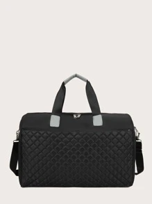 鑲棉大容量旅行手提袋行李袋隨身袋手提袋健身袋,適用於工作、學校補給、學生返校必備、手提袋、週末包、假日手袋、商務旅遊、男女皆宜、方格旅行袋 - 黑色 - 查看 3