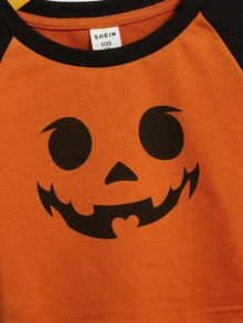 SHEIN Toddler Girls Halloween Print Raglan Sleeve Tee - Multicolor - View 4