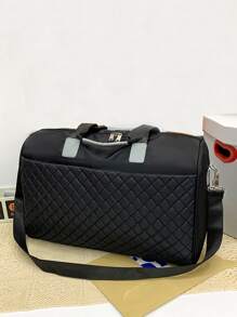 鑲棉大容量旅行手提袋行李袋隨身袋手提袋健身袋,適用於工作、學校補給、學生返校必備、手提袋、週末包、假日手袋、商務旅遊、男女皆宜、方格旅行袋 - 黑色 - 查看 6