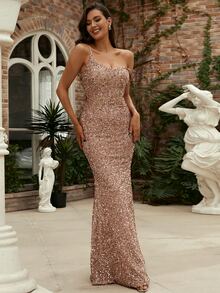 Missord 亮片拼接魚尾裙下擺正式連衣裙 - 金色 - 查看 6