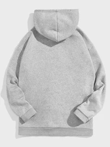 ROMWE MEN Guys Letter Graphic Drawstring Thermal Lined Hoodie - Light Grey - View 2