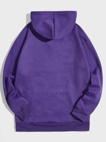 ROMWE MEN 男士字母信鴿圖案袋鼠口袋束口帽衫 - 紫色 - 查看 2