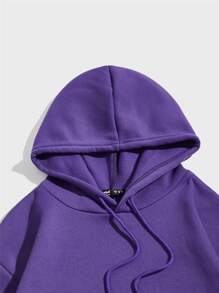 ROMWE MEN 男士字母信鴿圖案袋鼠口袋束口帽衫 - 紫色 - 查看 3