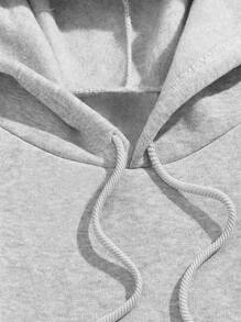 ROMWE MEN Guys Letter Graphic Drawstring Thermal Lined Hoodie - Light Grey - View 3