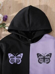 SHEIN Girls Two Tone Butterfly Print Hoodie & Joggers - Multicolor - View 3