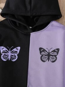 SHEIN Girls Two Tone Butterfly Print Hoodie & Joggers - Multicolor - View 6
