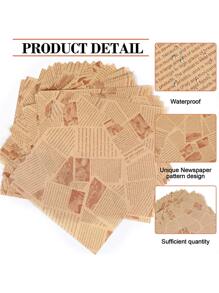 20 piezas Papel antiadherente a prueba de aceite con diseño de periódico, papel vintage para envolver sándwiches para hornear, freidora de aire, cocina, forros para freidoras de aire, papel para freidoras de aire - Marrón - Ver 6