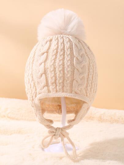 兒童絨球裝飾紋理質感豆豆帽