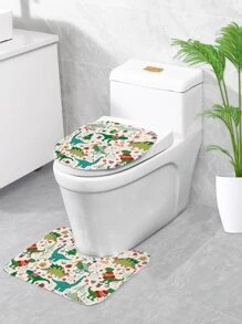 1pc Christmas Dinosaur Pattern Bath Rug Or Shower Curtain - Multicolor - View 4