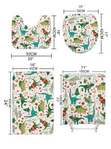 1pc Christmas Dinosaur Pattern Bath Rug Or Shower Curtain - Multicolor - View 5