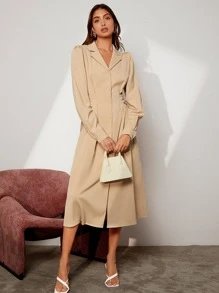 BizChic Lapel Neck Fold Pleated Shirt Dress