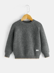 Toddler Boys Letter Patched Detail Raglan Sleeve Jumper - Dark Grey - View 1