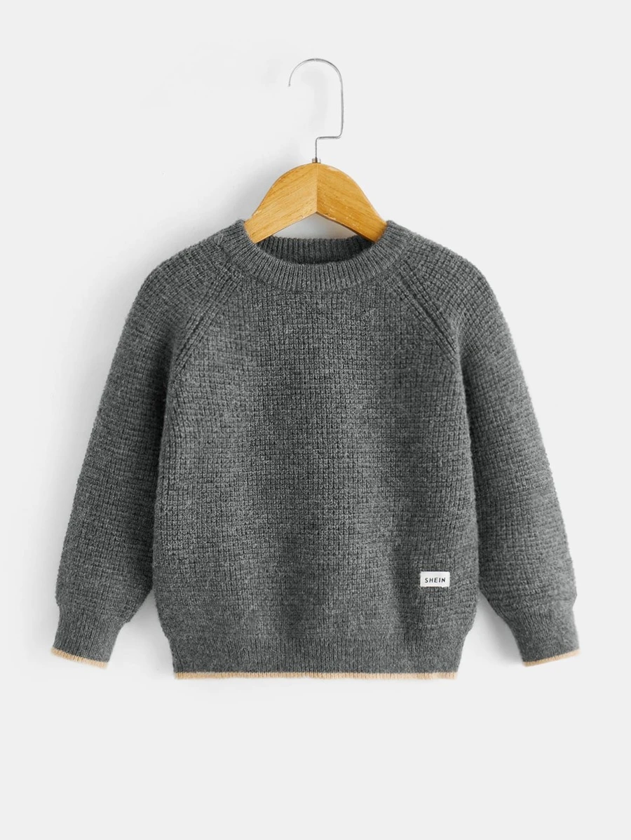 Toddler Boys Letter Patched Detail Raglan Sleeve Jumper - Dark Grey - View 1