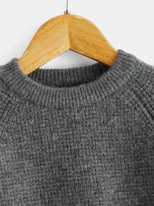 Toddler Boys Letter Patched Detail Raglan Sleeve Jumper - Dark Grey - View 3