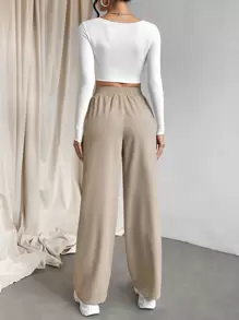 Muchica Knot Waist Slant Pocket Wide Leg Pants - Khaki - View 2