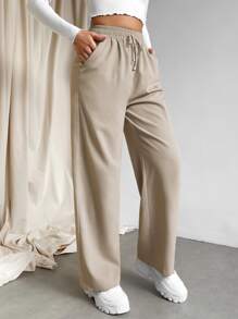 Muchica Knot Waist Slant Pocket Wide Leg Pants - Khaki - View 5