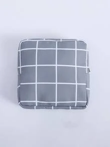 1入組格紋圖案衛生巾收納袋 - 灰色 - 查看 2