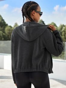 SHEIN Sports 防風變暖拉鏈開襟連帽運動夾克 - 深灰色 - 查看 5
