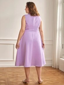 SHEIN Frenchy Plus Lapel Neck Dress - Lilac Purple - View 2