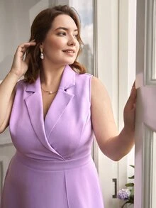 SHEIN Frenchy Plus Lapel Neck Dress - Lilac Purple - View 5